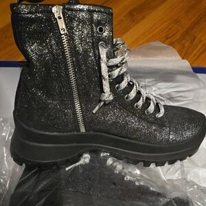 Glittery Black  New P448 Ankle Boots